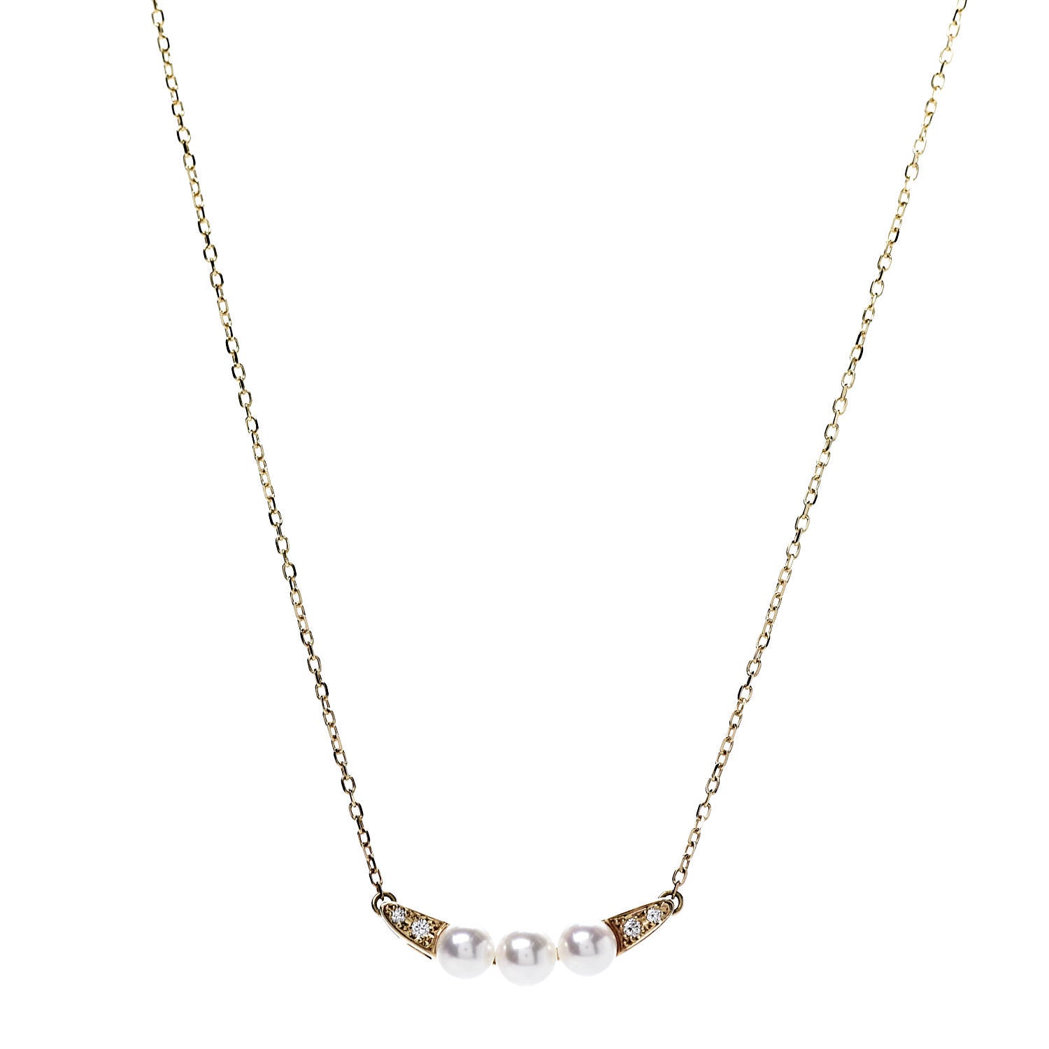 Mikimoto 18K Yellow Gold Diamond Akoya Pearl 5mm Bar Pendant Necklace 1 of 6