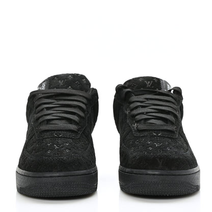 Louis Vuitton X NIKE AIR FORCE 1 Suede Calfskin Monogram Mens Low Top Sneakers 7 Black 2 of 10