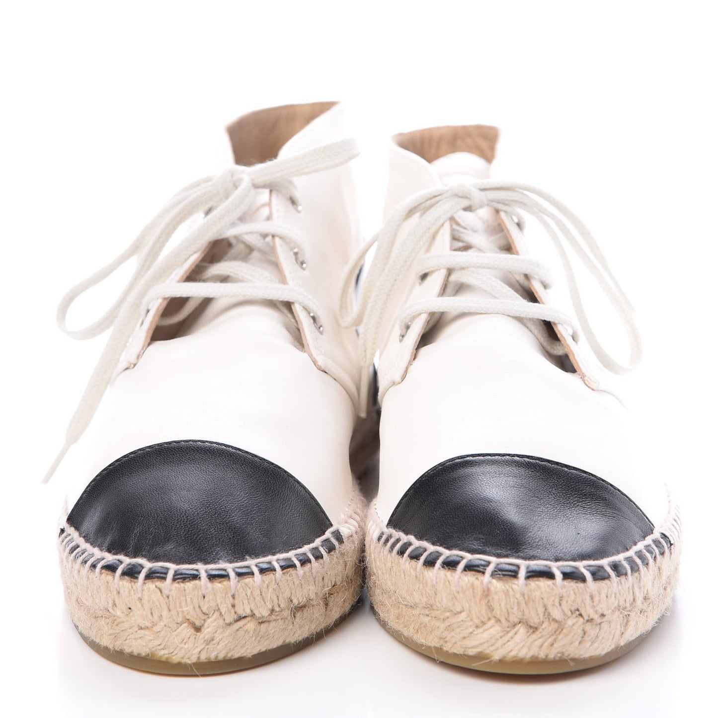 Lambskin Cap Toe Lace Up Espadrilles 42 White Black