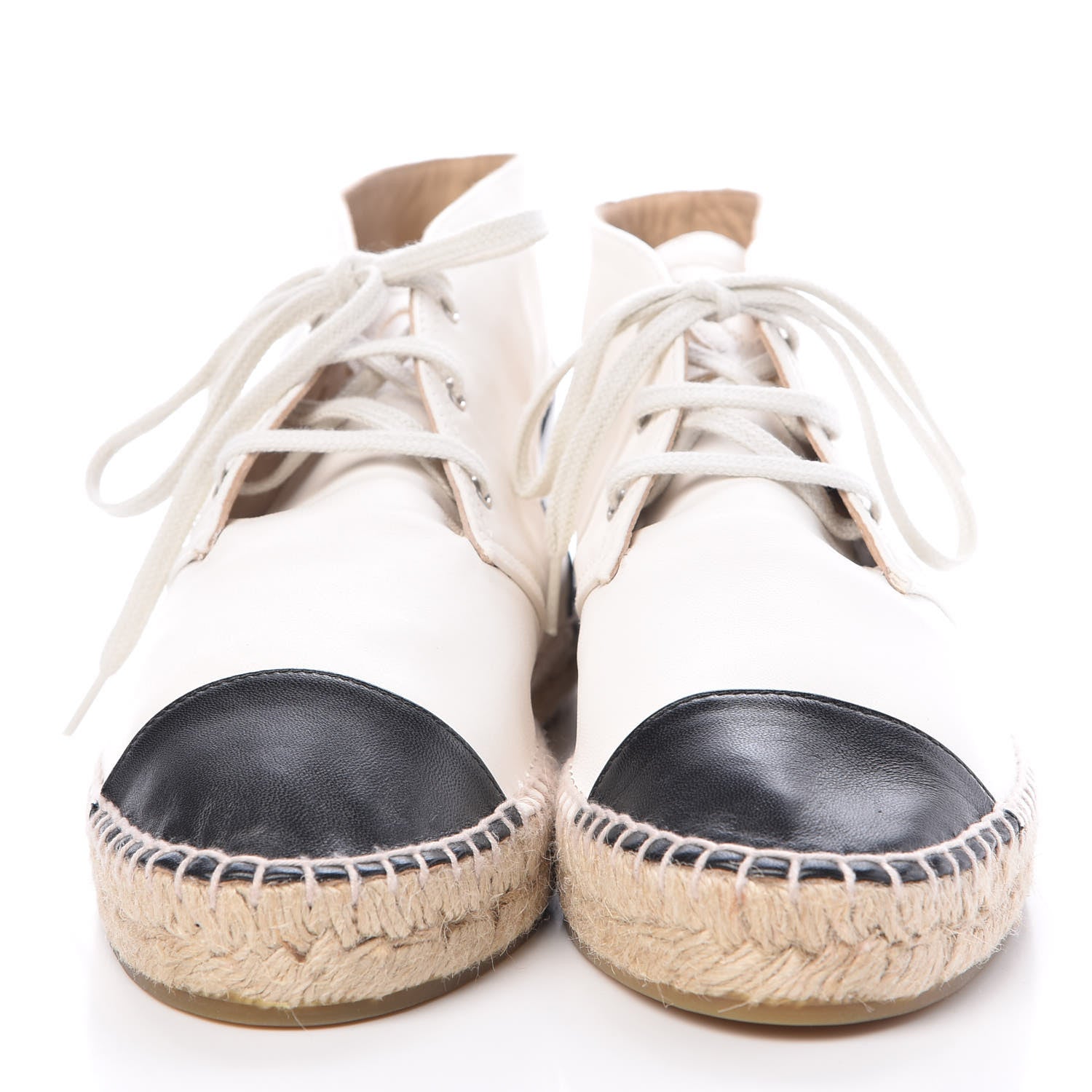 Chanel Lambskin Cap Toe Lace Up Espadrilles 42 White Black 2 of 8