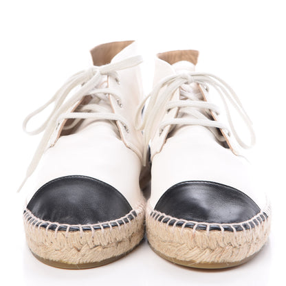 Chanel Lambskin Cap Toe Lace Up Espadrilles 42 White Black 2 of 8