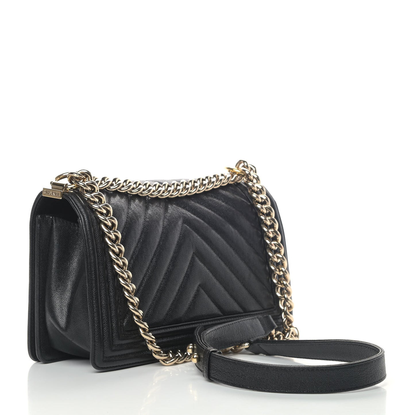 Caviar Chevron Quilted Medium Boy Flap Black