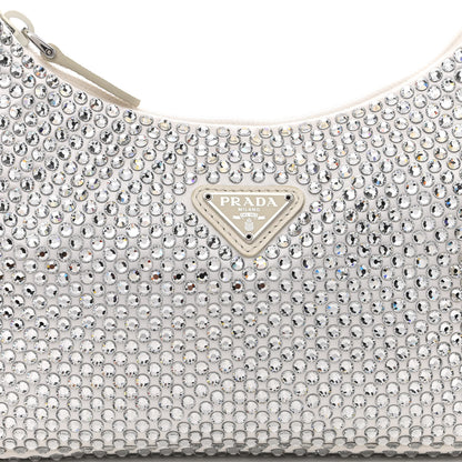 Prada Satin Crystal Mini Re-Edition 2000 Bag White 7 of 10