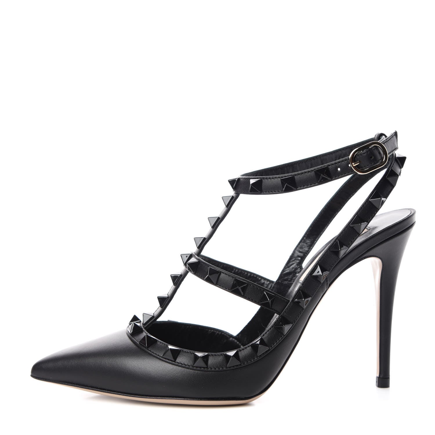 Valentino Garavani Calfskin Lacquered Monochrome Rockstud Ankle Strap 100mm Pumps 37.5 Black 1 of 8