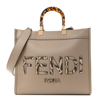 Fendi Vitello King Plexiglass Elaphe Python Print Logo Medium Fendi Sunshine Shopper Tote Nuvola Daisy Roccia 1 of 10