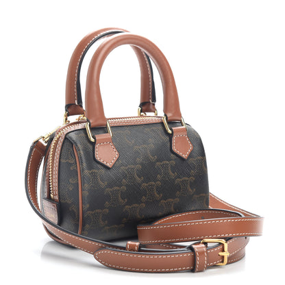 Celine Triomphe Canvas Calfskin Mini Boston Bag Tan 2 of 4
