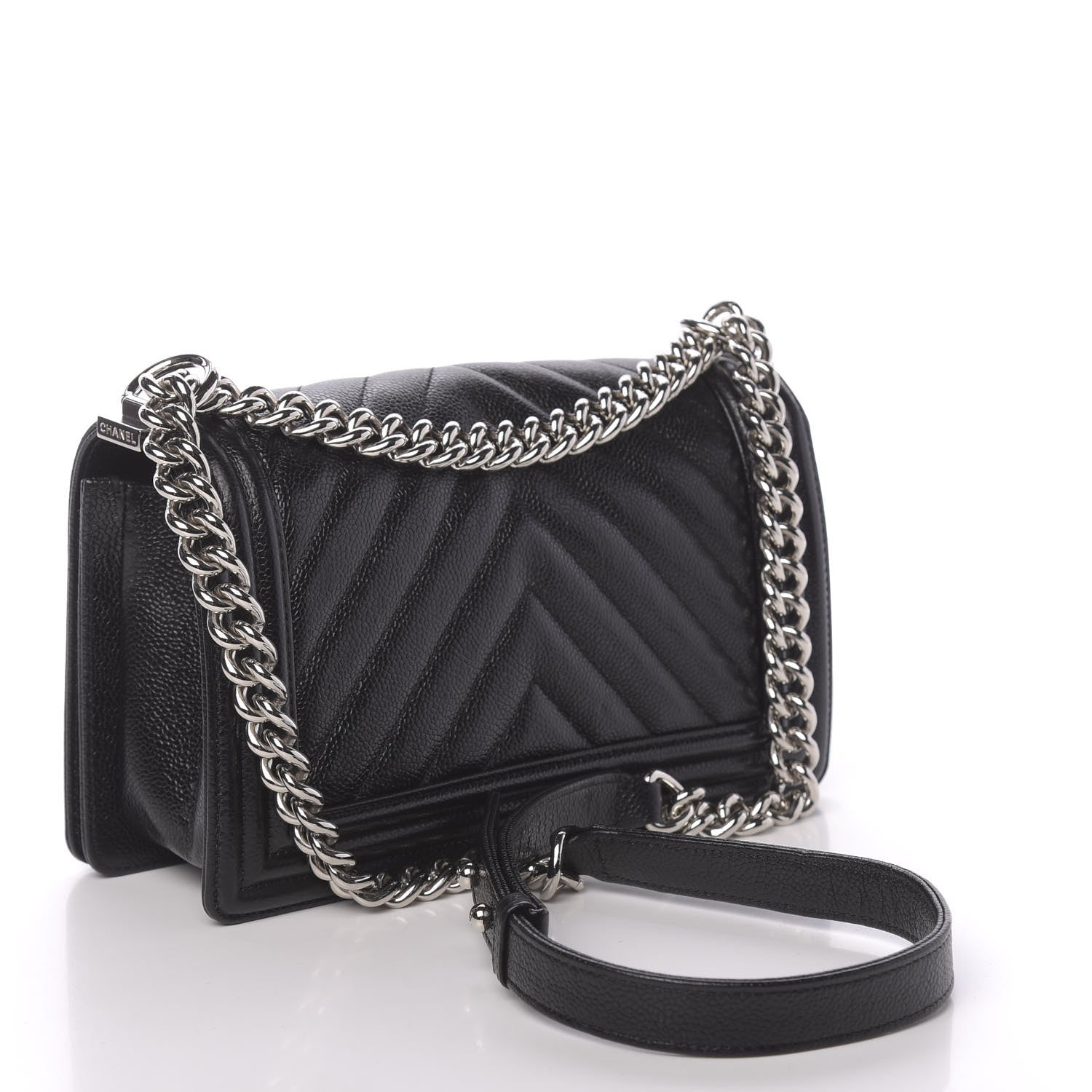 Chanel Caviar Chevron Quilted Medium Boy Flap Black 3 of 13