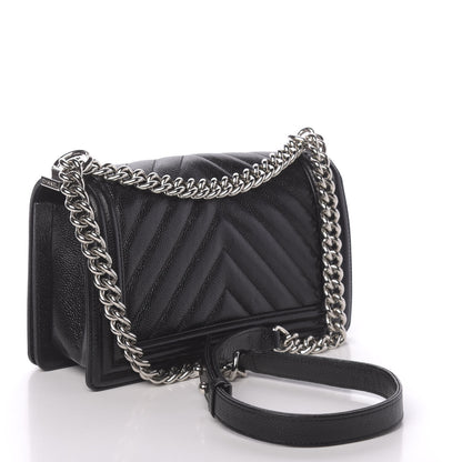 Chanel Caviar Chevron Quilted Medium Boy Flap Black 3 of 13