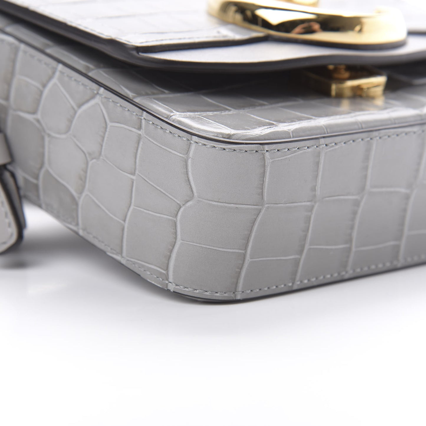 Calfskin Crocodile Embossed Mini C Bag Stormy Grey