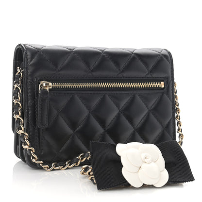 Chanel Lambskin Quilted Mini Camellia Bow Wallet On Chain WOC Black 3 of 11