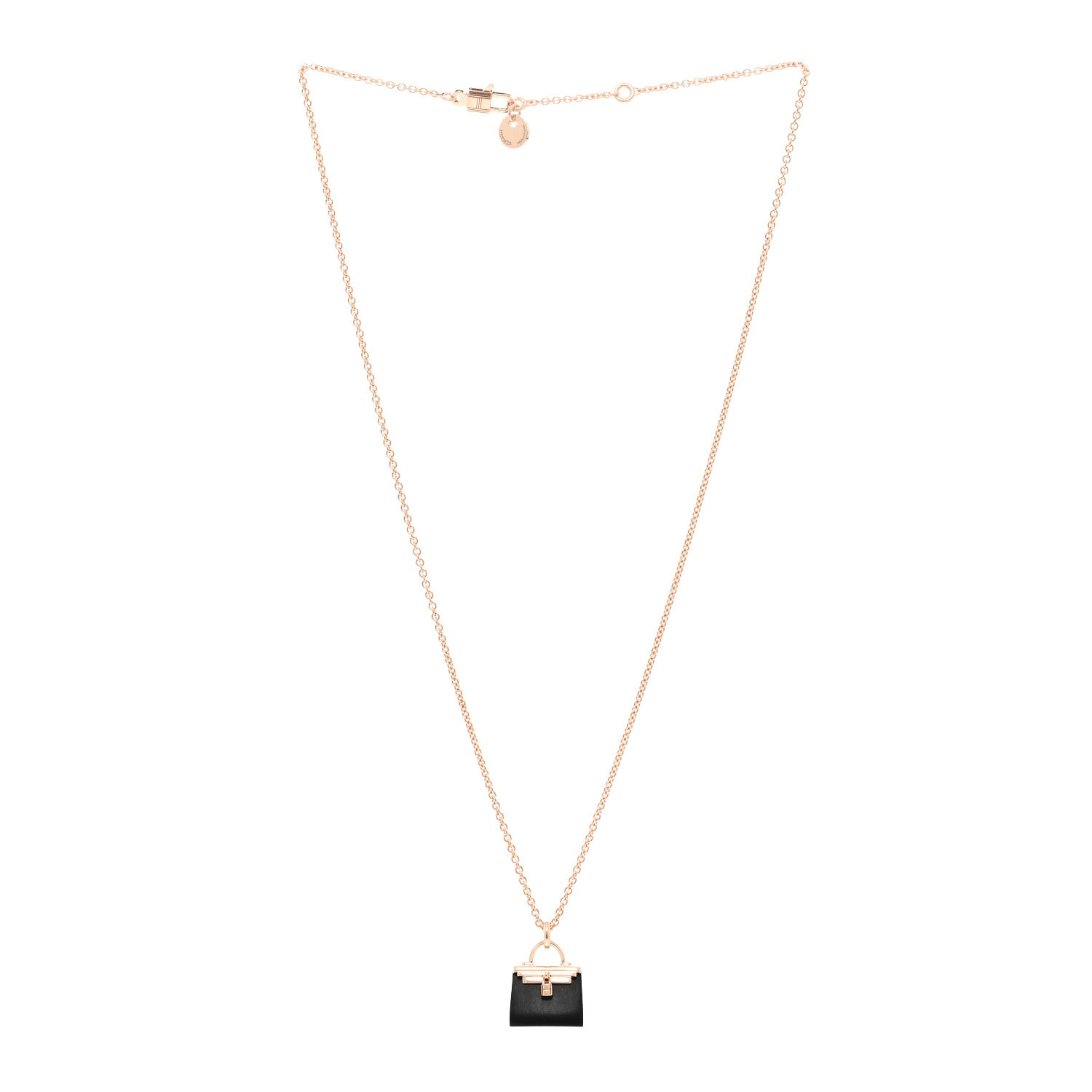 Hermes 18K Rose Gold Black Jade Kelly Amulettes Pendant Necklace 3 of 5