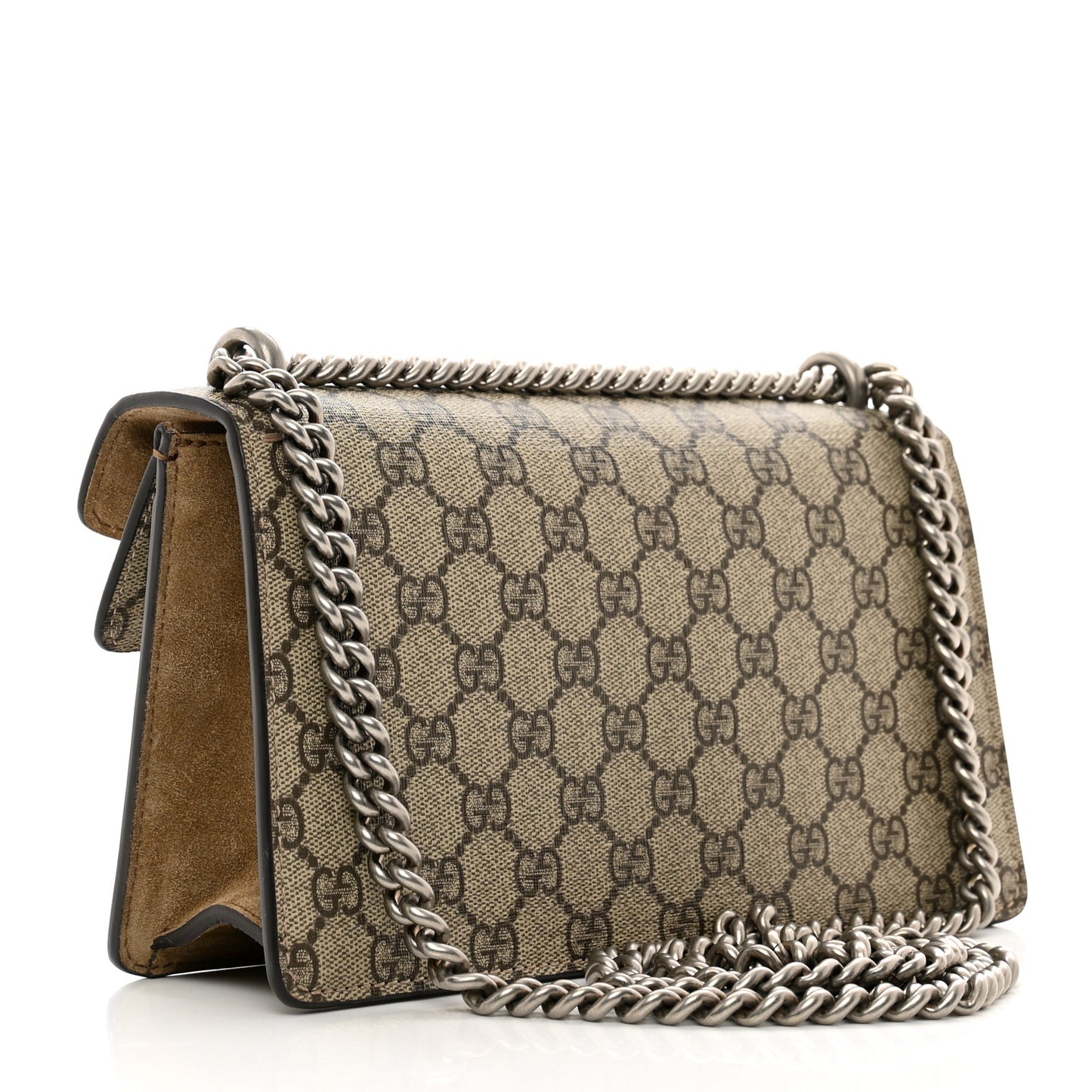 GG Supreme Monogram Suede Crystal Small Dionysus Shoulder Bag Beige Ebony Taupe
