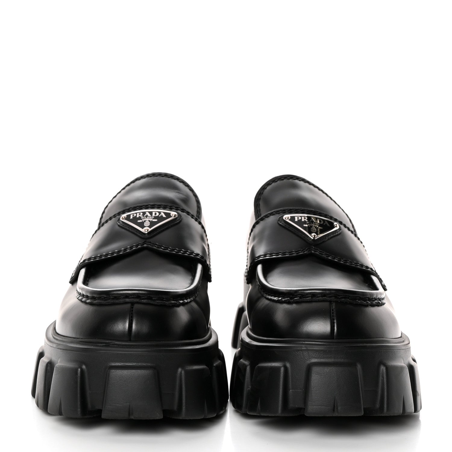 Prada Spazzolato Rois Metal Triangle Logo Mens Monolith 55mm Loafers 6 Black 2 of 15
