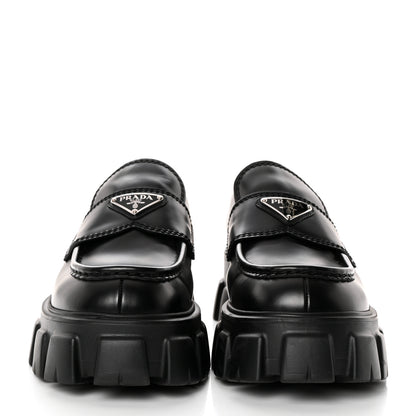 Prada Spazzolato Rois Metal Triangle Logo Mens Monolith 55mm Loafers 6 Black 2 of 15