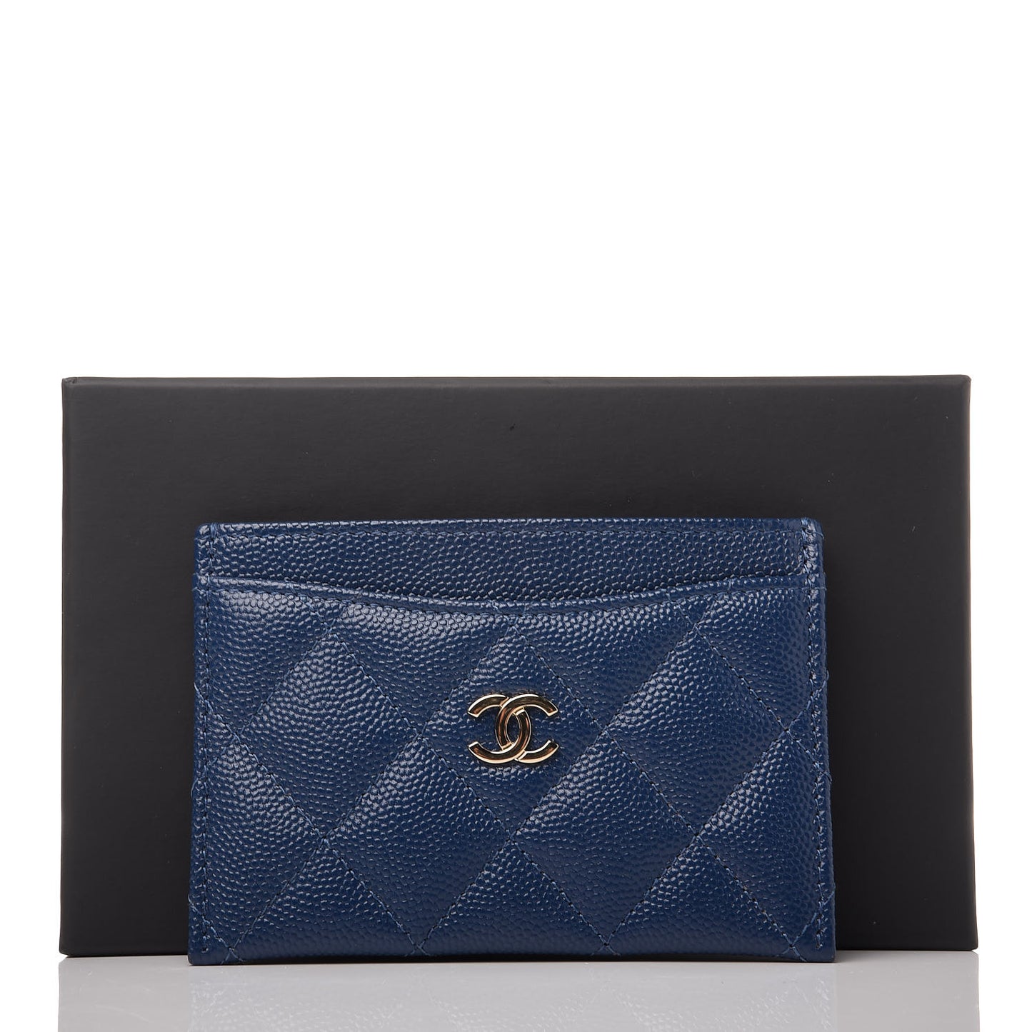 Caviar Quilted Card Holder Blue