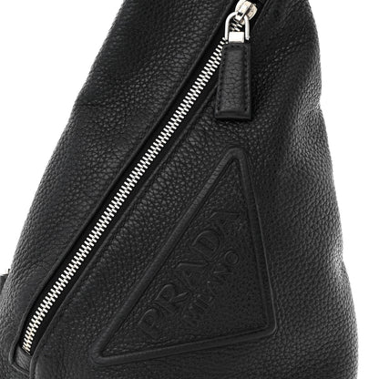 Prada Vitello Daino Logo Embossed Cross Sling Backpack Black 7 of 11