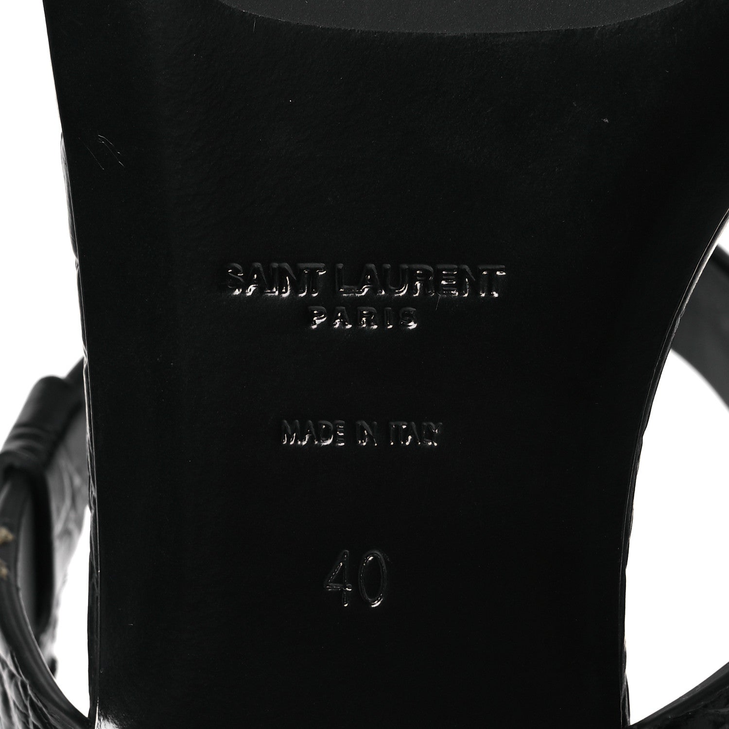 Saint Laurent Calfskin Crocodile Embossed Cassandra Monogram Sandals 40 Black 8 of 12