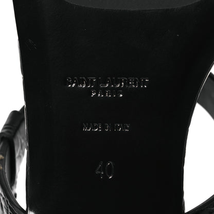 Saint Laurent Calfskin Crocodile Embossed Cassandra Monogram Sandals 40 Black 8 of 12