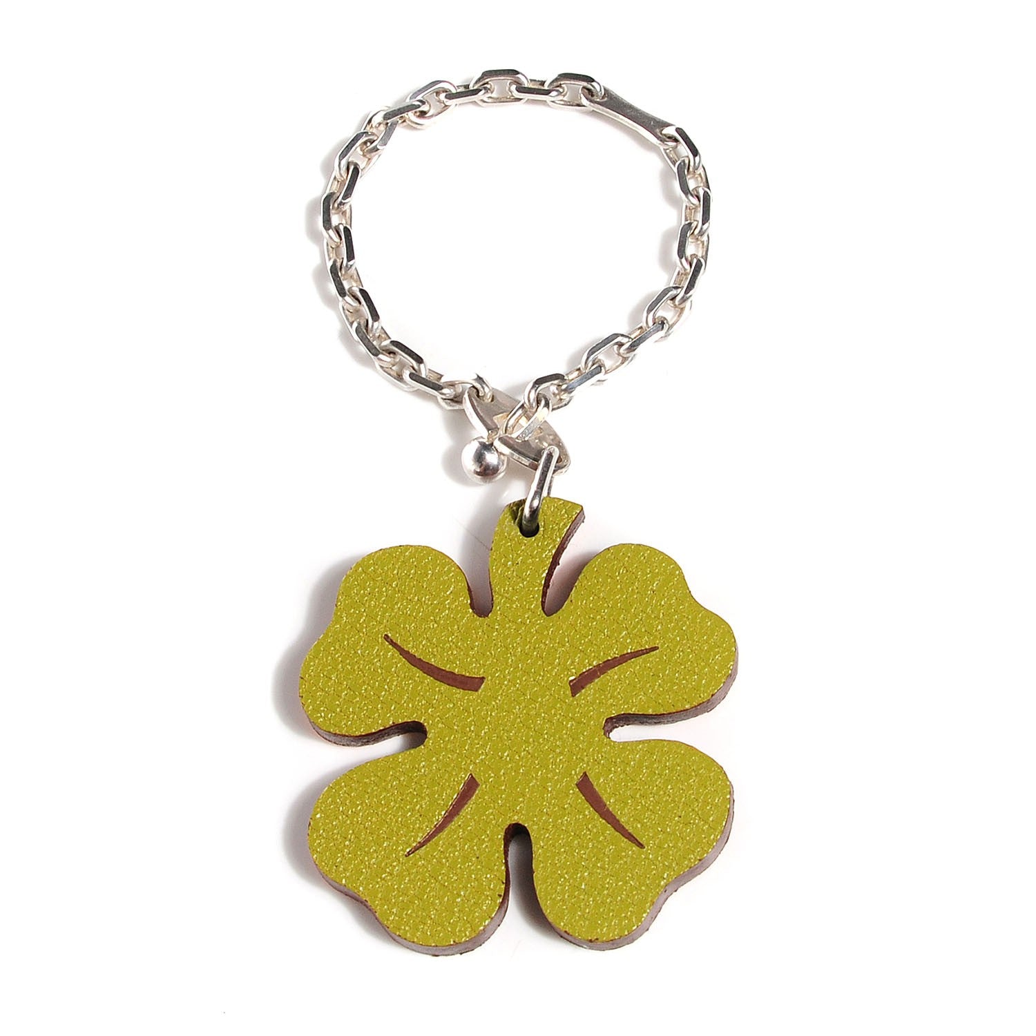 Hermes Chèvre Mysore Lucky Clover Key Chain Vert Anis Orange 1 of 4
