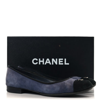 Chanel Suede Cap Toe CC Ballerina Flats 38.5 Blue Black 12 of 12