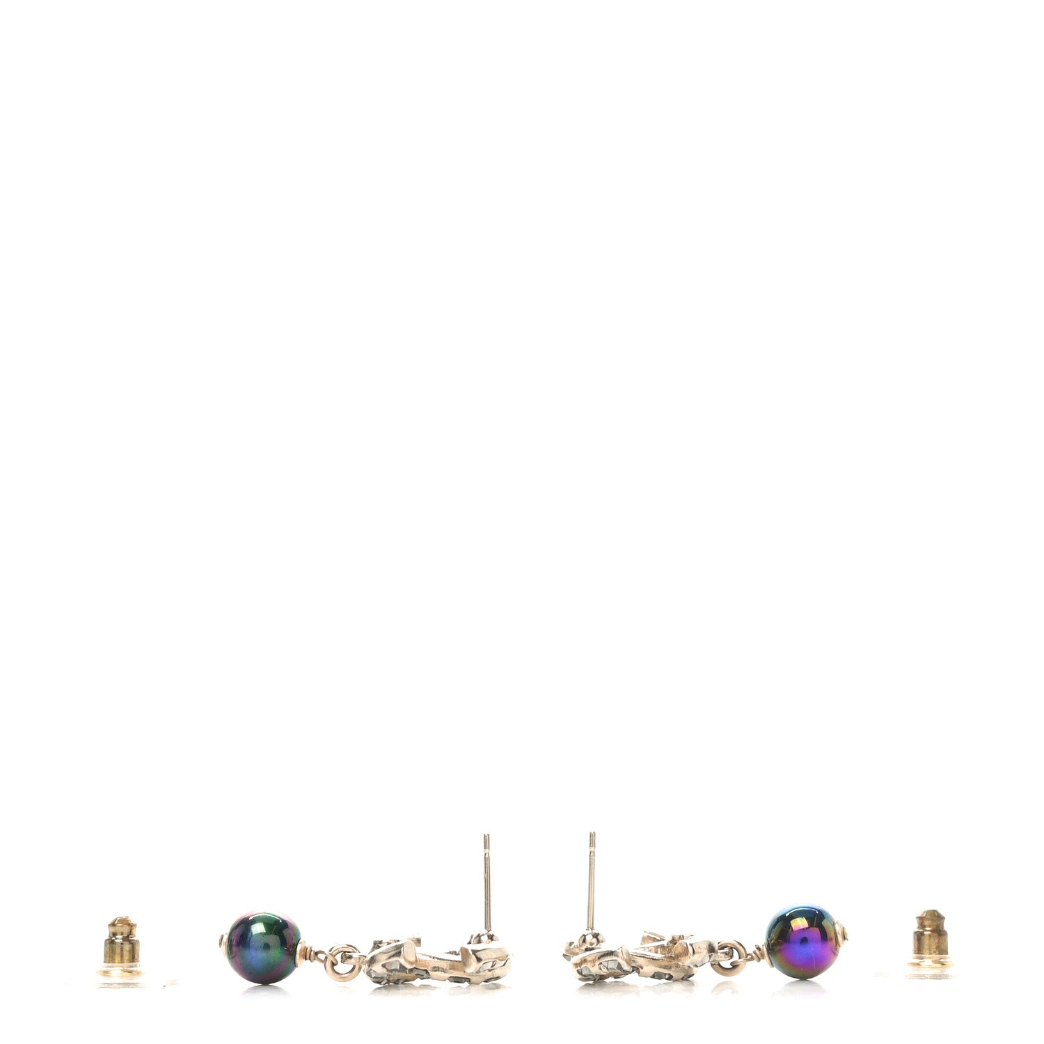 Chanel Crystal Pearl CC Drop Earrings Gold Purple Grey 3 of 4
