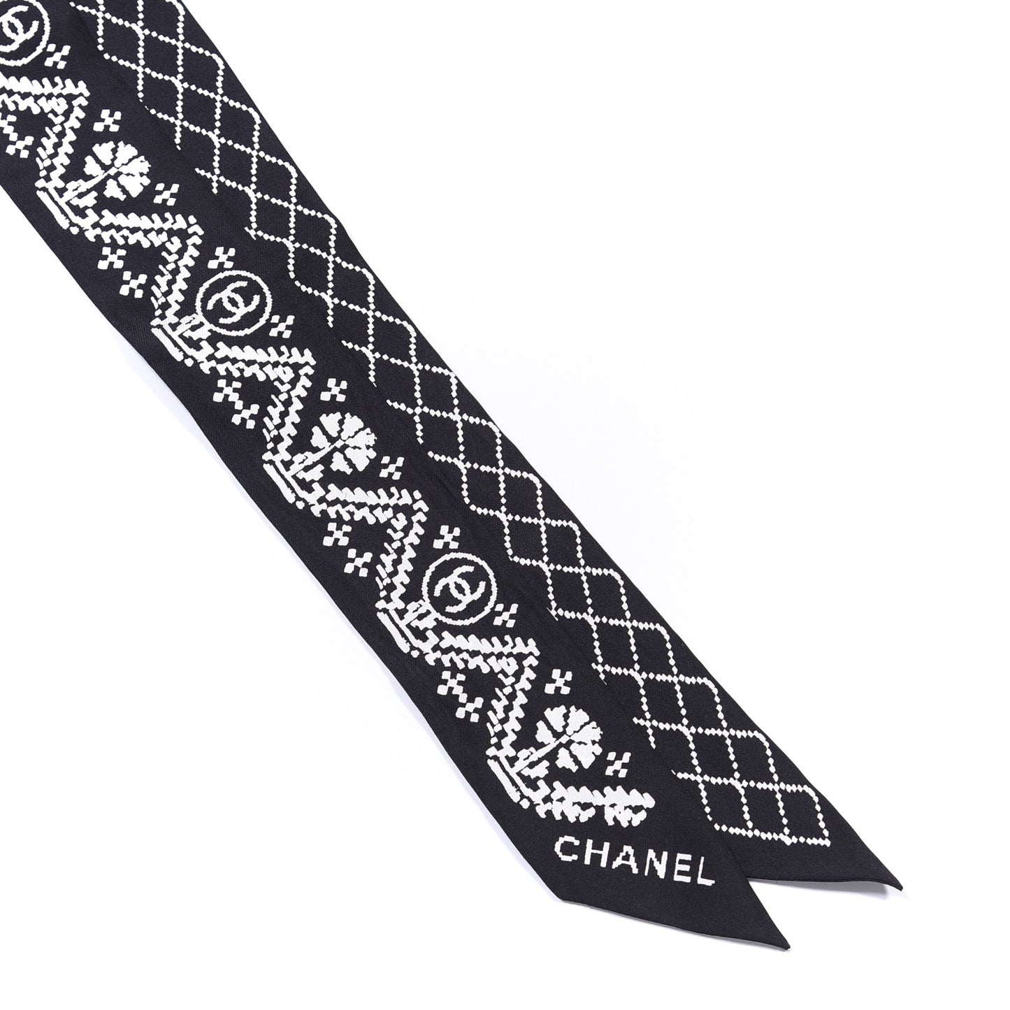 Silk CC Slim Bandeau Scarf Black White
