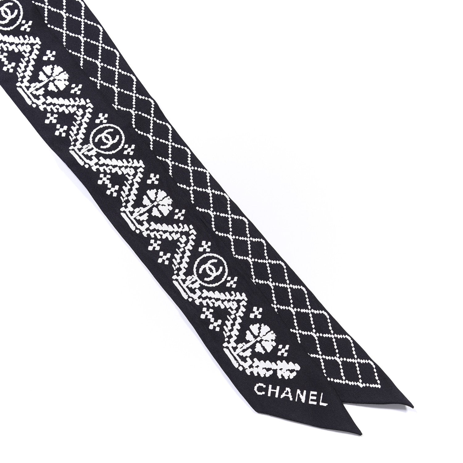 Chanel Silk CC Slim Bandeau Scarf Black White 2 of 3