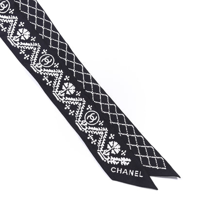 Chanel Silk CC Slim Bandeau Scarf Black White 2 of 3