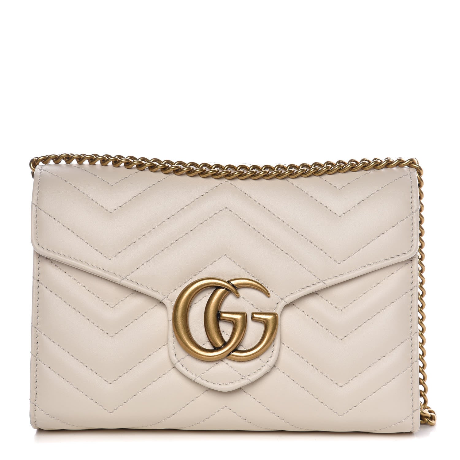 Gucci Calfskin Matelasse GG Marmont Chain Wallet Mystic White 1 of 9