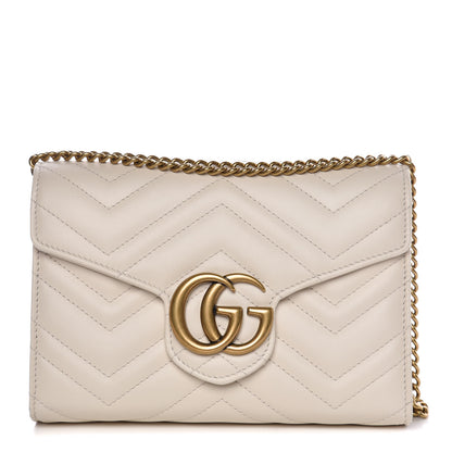 Gucci Calfskin Matelasse GG Marmont Chain Wallet Mystic White 1 of 9