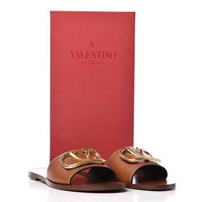 Valentino Garavani Grainy Cowhide Vlogo Flat Slide Sandals 38 Cuoio 11 of 11