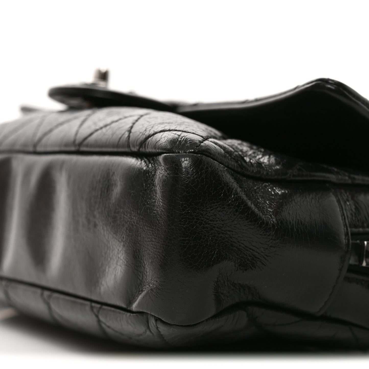 Glazed Calfskin Quilted Medium Duo Color Flap Black