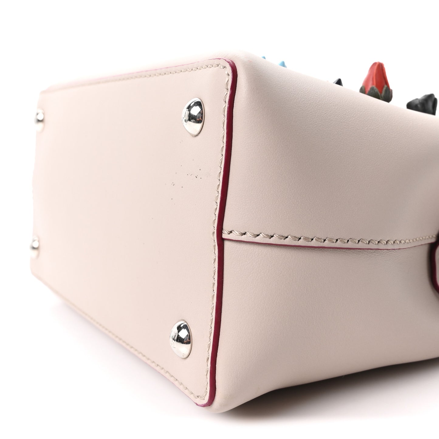 Vitello Baltico Nappa Flowerland Studded Small Dotcom Click Chain Satchel Grey Powder Multicolor