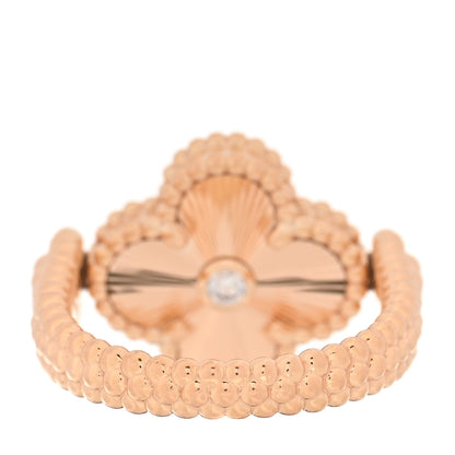 Van Cleef & Arpels 18K Rose Gold Diamond Carnelian Reversible Guilloche Vintage Alhambra Ring 50 5.5 3 of 6