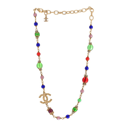 Chanel Beaded Crystal CC Necklace Gold Multi 3 of 7