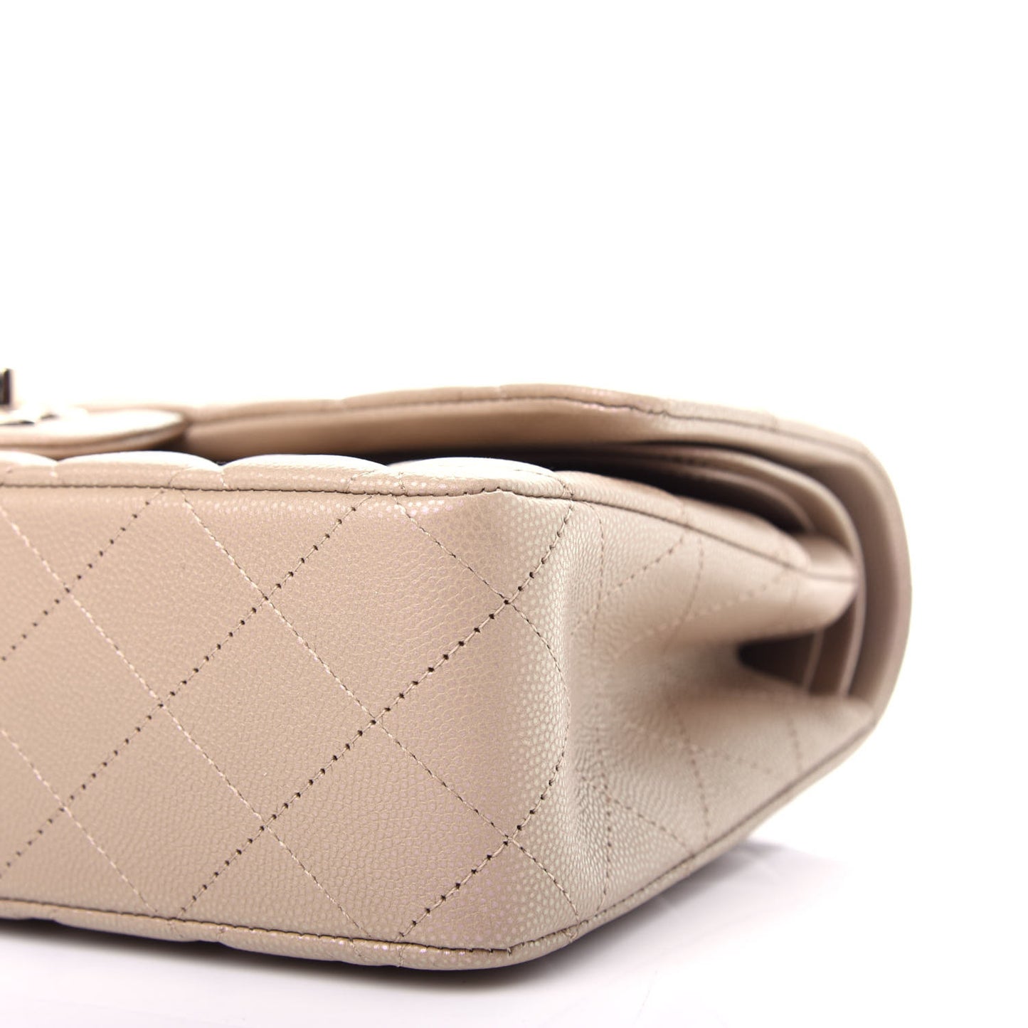 Iridescent Caviar Quilted Medium Double Flap Dark Beige