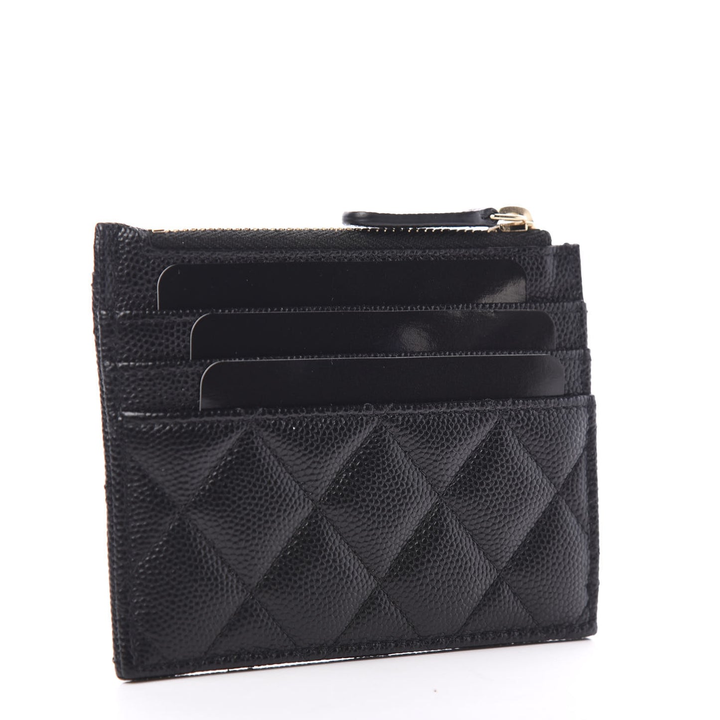 Caviar Quilted CC Zip Card Holder Black