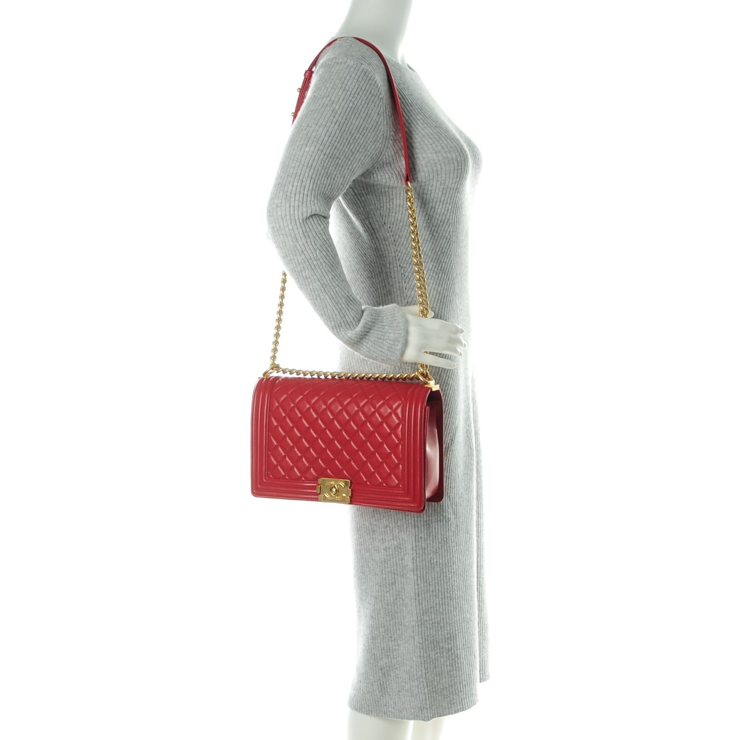 Lambskin Quilted New Medium Boy Flap Red