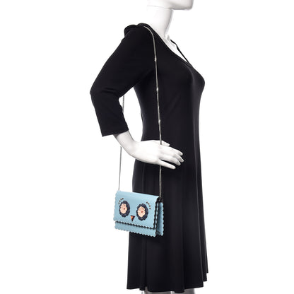 Fendi Vitello Century Lucido Nappa Hypnoteyes Scalloped Studded Tube Wallet on Chain Turchese Pallido Blueberry Multicolor 3 of 11