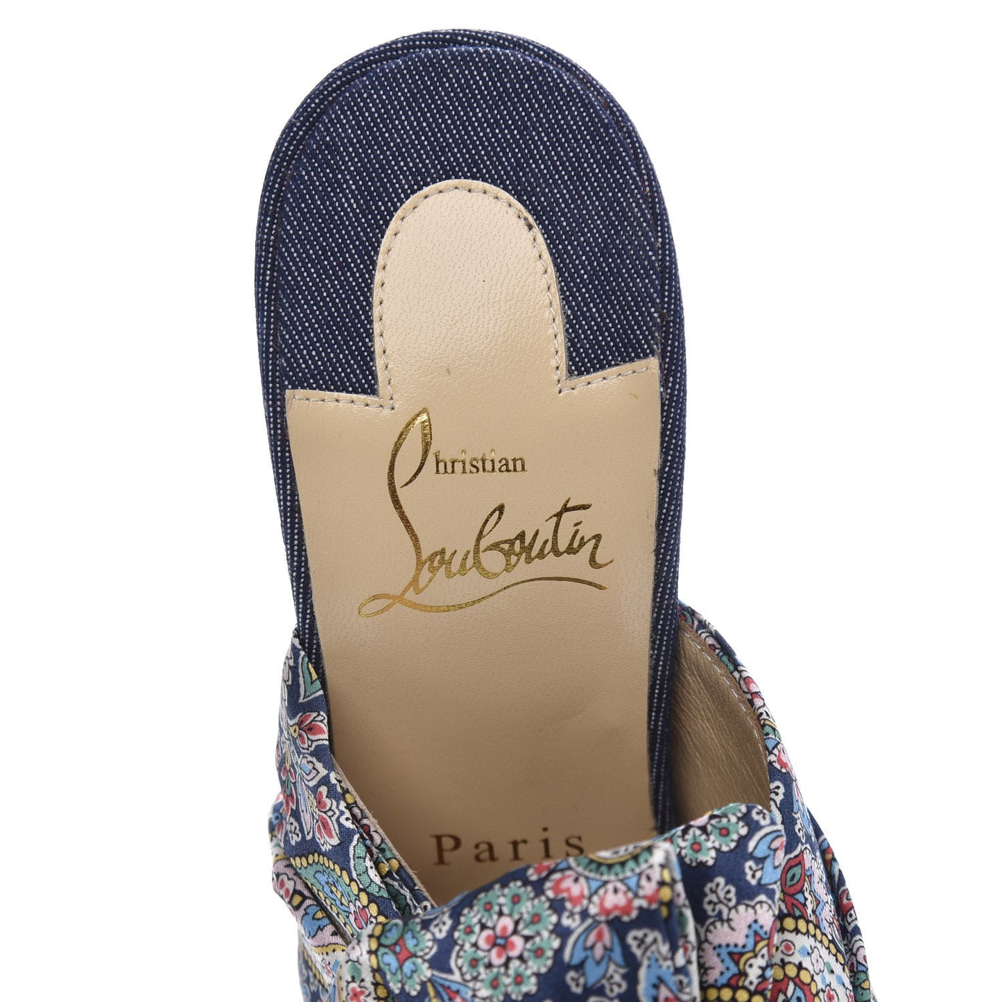 Satin Paisley Denim Moniquissima 120 Platform Slide Sandals 37 Positano Blue