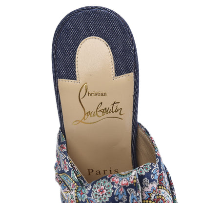 Christian Louboutin Satin Paisley Denim Moniquissima 120 Platform Slide Sandals 37 Positano Blue 7 of 10