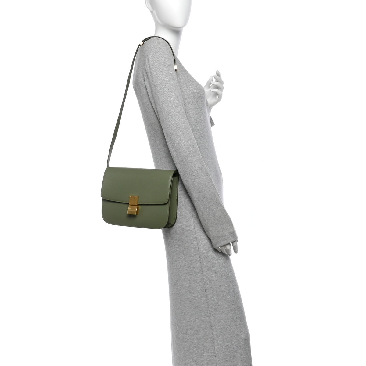Liege Calfskin Medium Classic Box Flap Bag Light Khaki