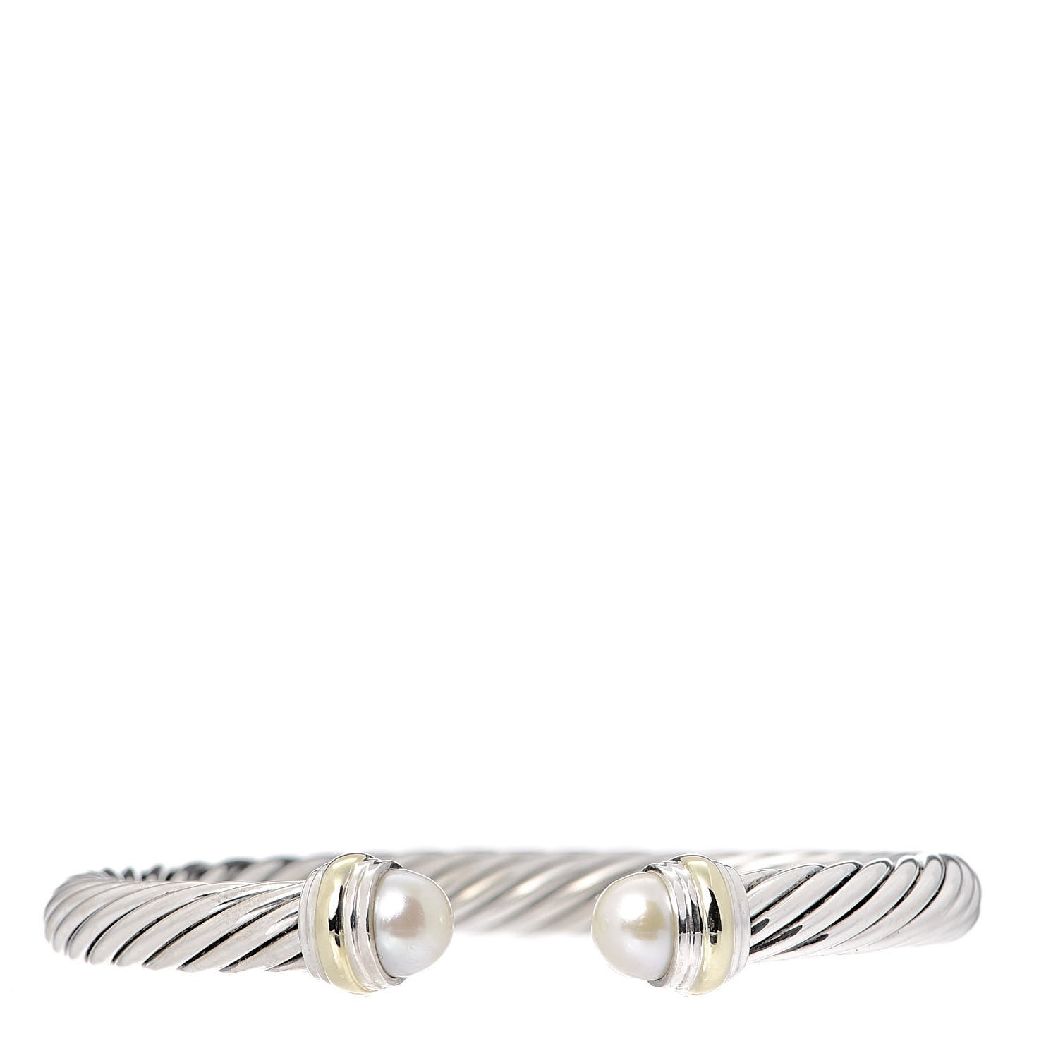 David Yurman Sterling Silver 14K Yellow Gold Pearl 7mm Cable Classics Bracelet 1 of 5