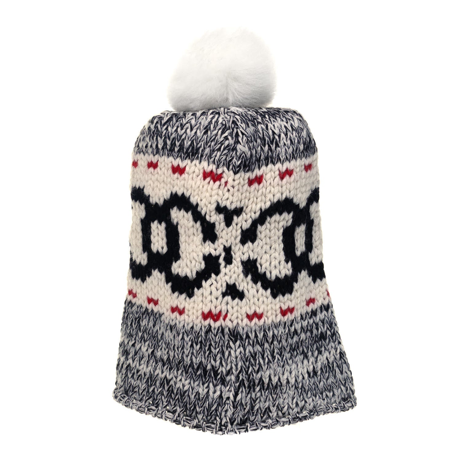 Chanel Wool Shearling CC Beanie Hat Ivory Black Red 2 of 5