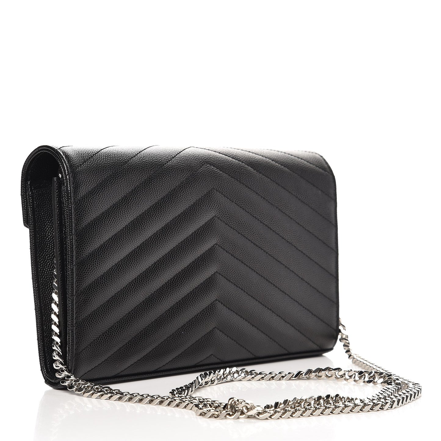 Grain De Poudre Matelasse Chevron Monogram Chain Wallet Black