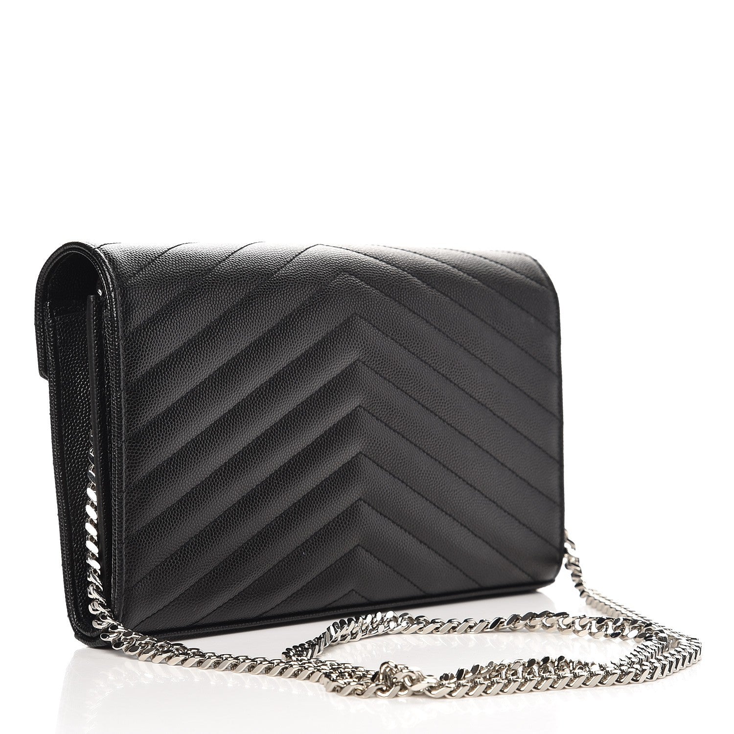 Saint Laurent Grain De Poudre Matelasse Chevron Monogram Chain Wallet Black 3 of 6