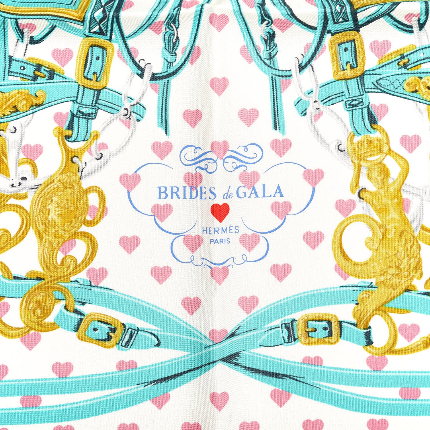 Hermes Silk Brides De Gala Love Pocket Square Rose Buvard Rouge Turquoise 2 of 4