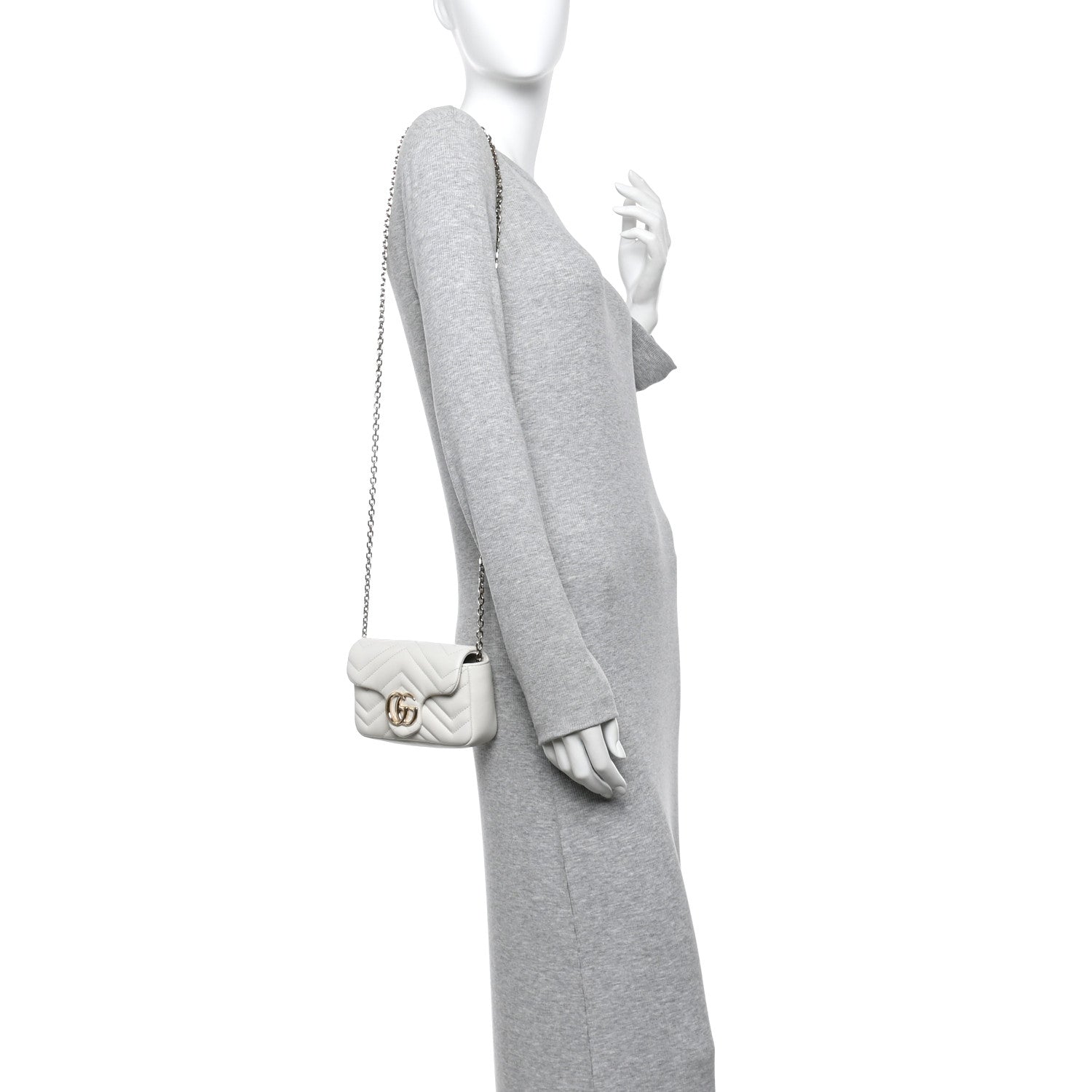 Gucci Lambskin Matelasse Mini GG Marmont Shoulder Bag White 2 of 9