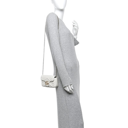Gucci Lambskin Matelasse Mini GG Marmont Shoulder Bag White 2 of 9