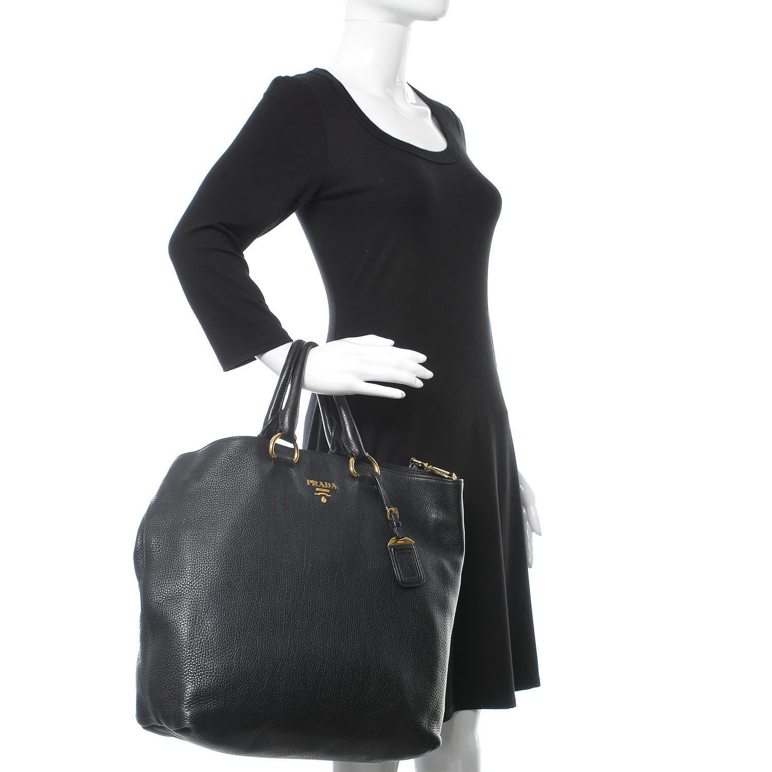 Prada Vitello Daino Tote Black 2 of 12